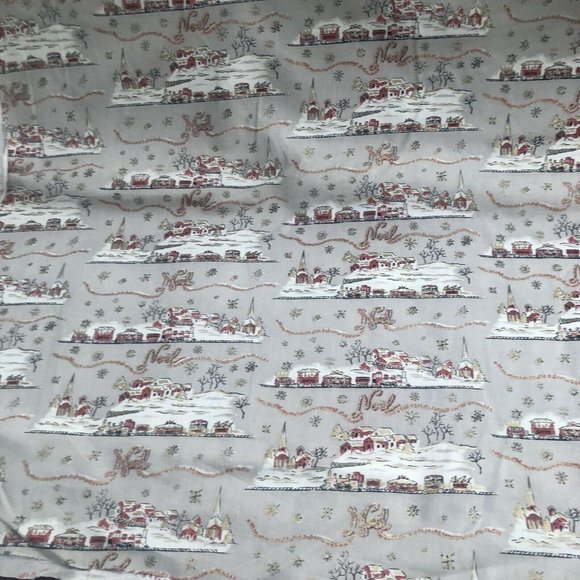 Christmas Fabric Vintage Train Scenic Noel Snow Holiday 1 Yard Red Black Beige - Picture 1 of 6